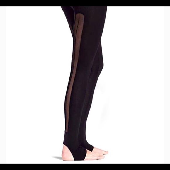 BCBGMaxAzria Black Stirrup Leggings w/Sheer Panels S - Picture 2 of 5